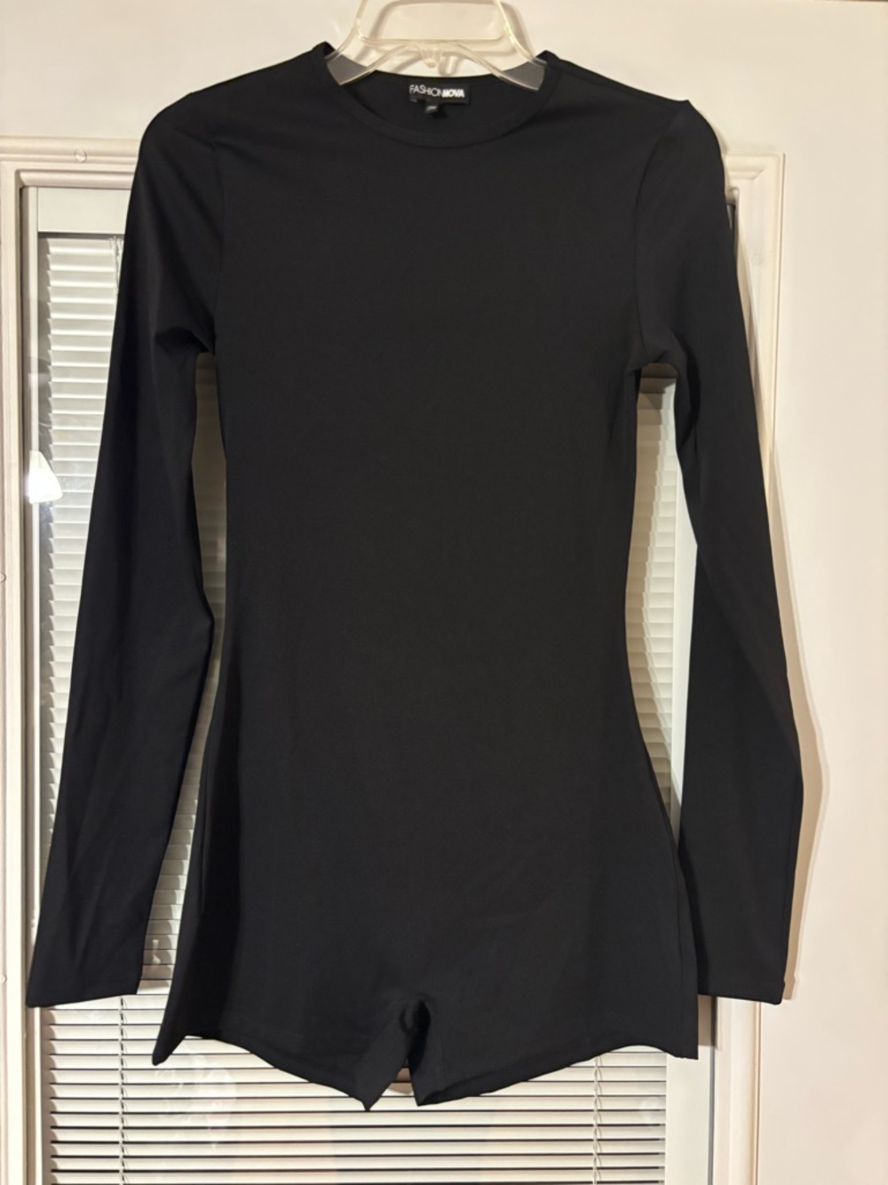 Fashion Nova Black Long-Sleeve open back Bodysuit Romper NWOT
